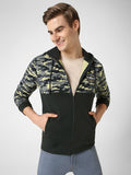 Men's Grey Cotton Camouflage Printed Hooded Neck Sweatshirt