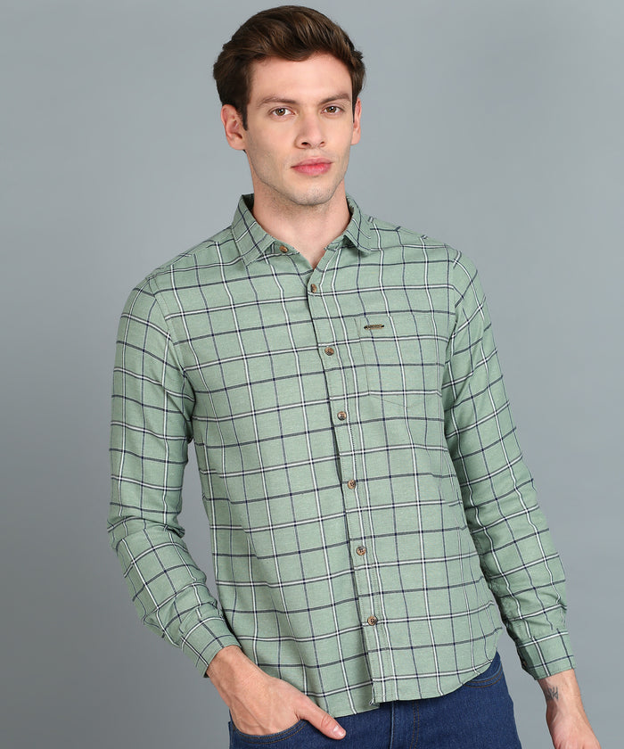 Men's Grey Cotton Full Sleeve Slim Fit Casual Checkered Shirt