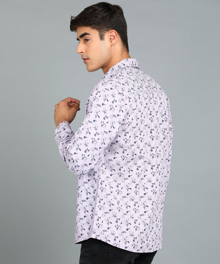 Men's Grey Cotton Full Sleeve Slim Fit Casual Printed Shirt