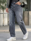Men's Grey Loose Baggy Fit Washed Jeans Non-Stretchable