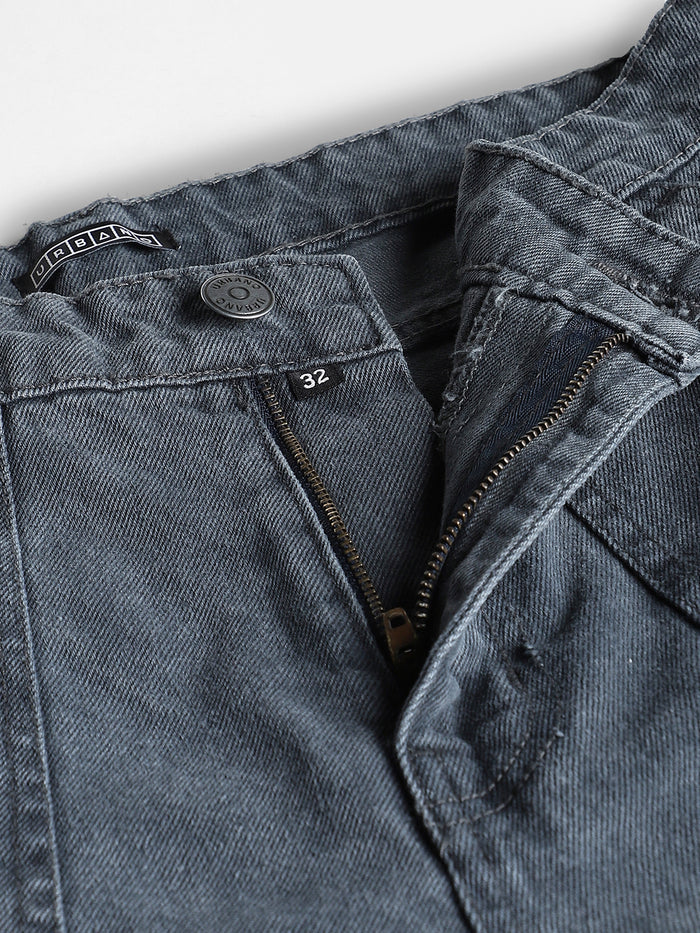 Men's Grey Loose Fit Cargo Jeans with 6 Pockets Non-Stretchable