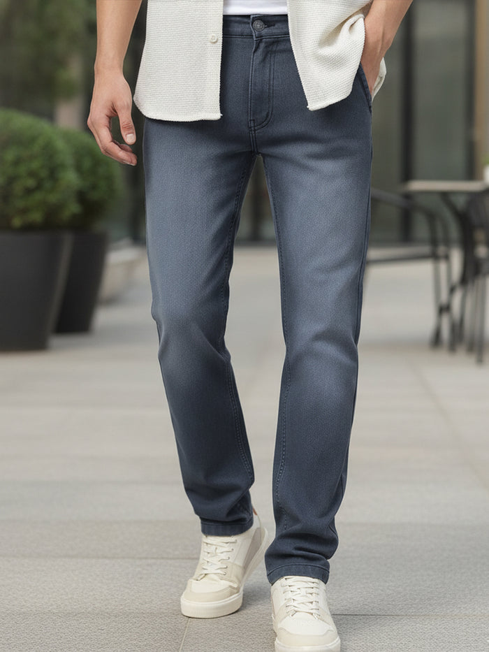 Men's Grey Regular Fit Washed Jeans Stretchable