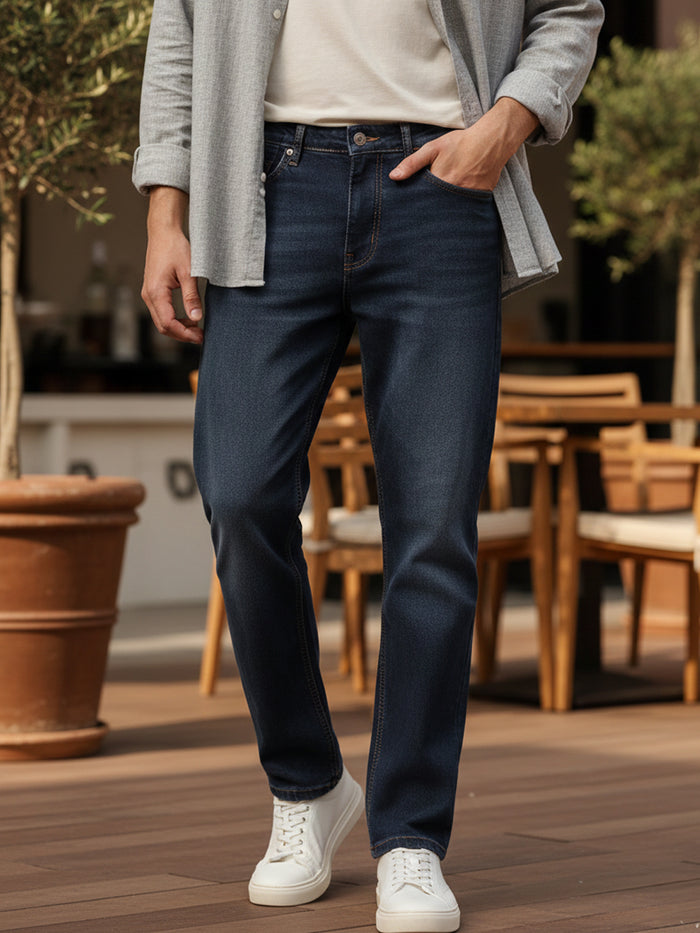 Men's Grey Regular Fit Washed Jeans Stretchable
