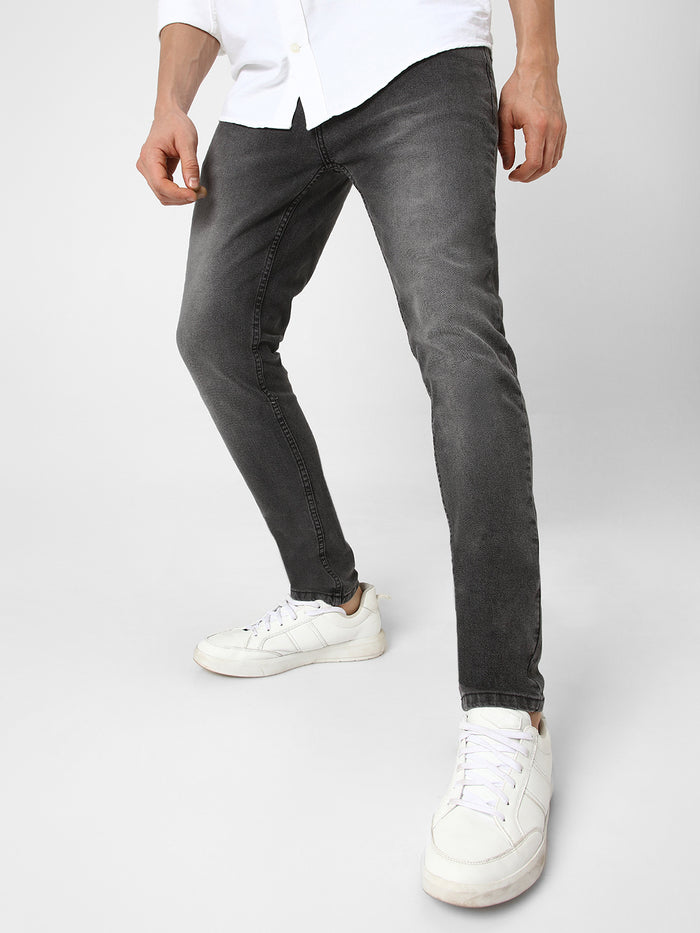 Men's Grey Slim Fit Washed Jeans Stretchable