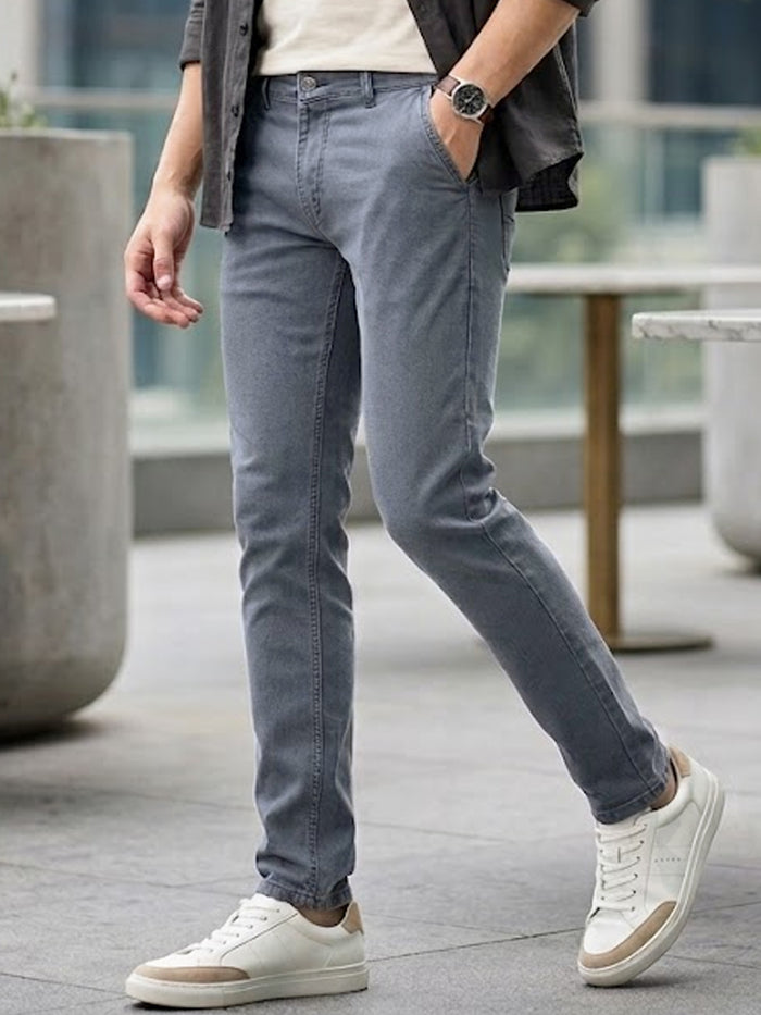 Men's Grey Slim Fit Washed Jeans Stretchable