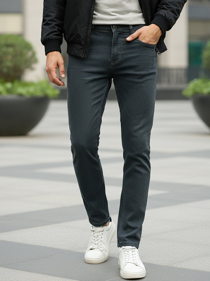 Men's Grey Slim Fit Washed Jeans Stretchable