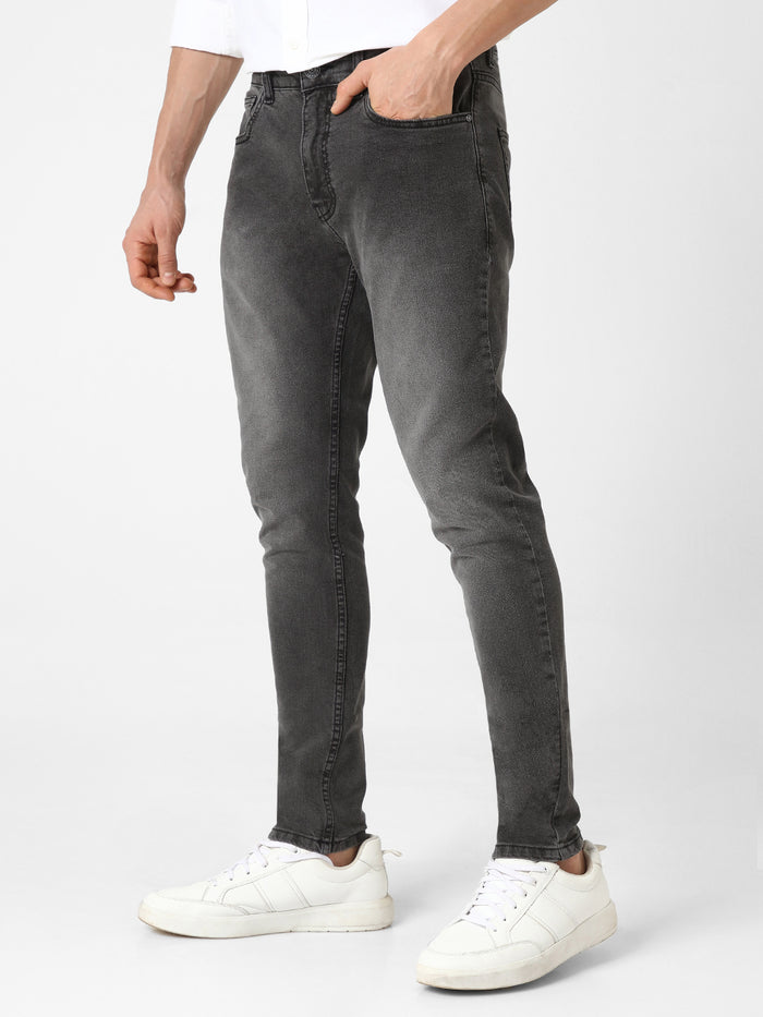 Men's Grey Slim Fit Washed Jeans Stretchable