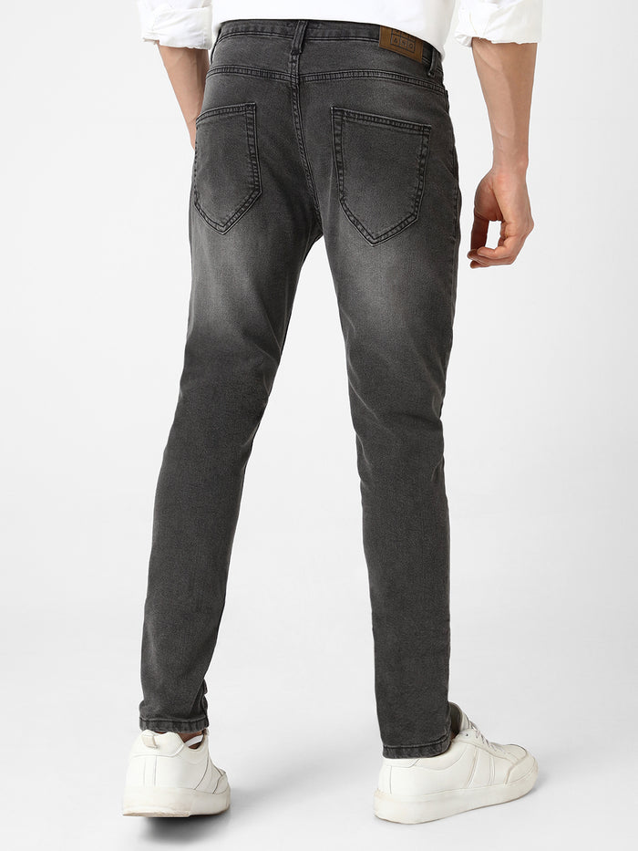 Men's Grey Slim Fit Washed Jeans Stretchable