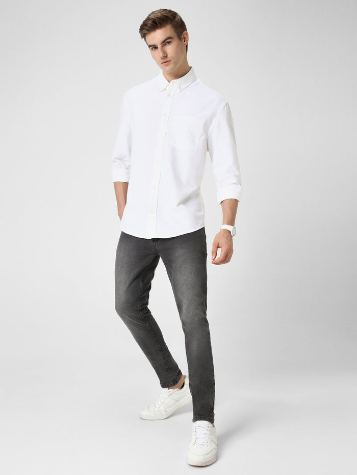 Men's Grey Slim Fit Washed Jeans Stretchable