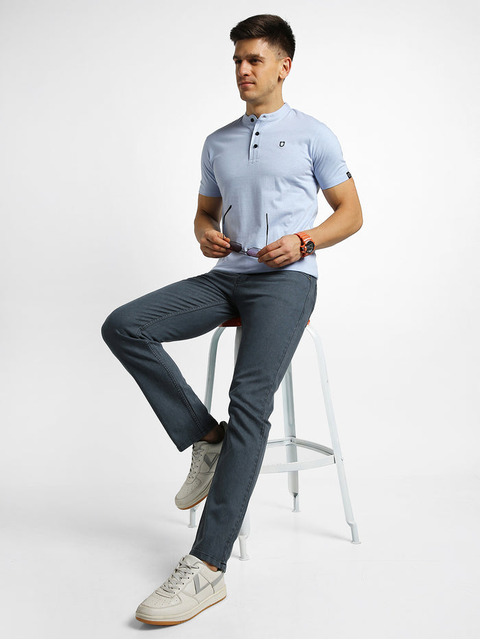 Men's Grey Slim Fit Washed Jeans Stretchable