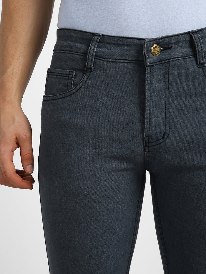 Men's Grey Slim Fit Washed Jeans Stretchable