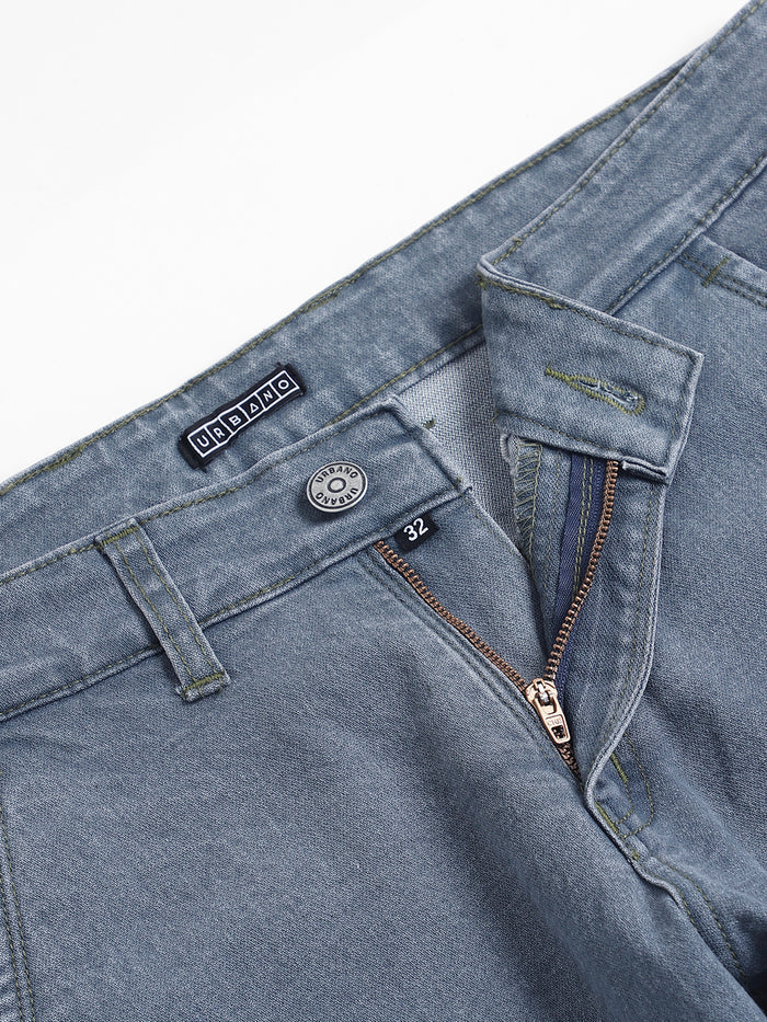 Men's Grey Slim Fit Washed Jeans Stretchable