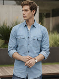 Men's Ice Blue Full Sleeve Regular Fit Casual Denim Shirt