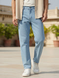Men's Ice Blue Regular Fit Washed Jeans Stretchable
