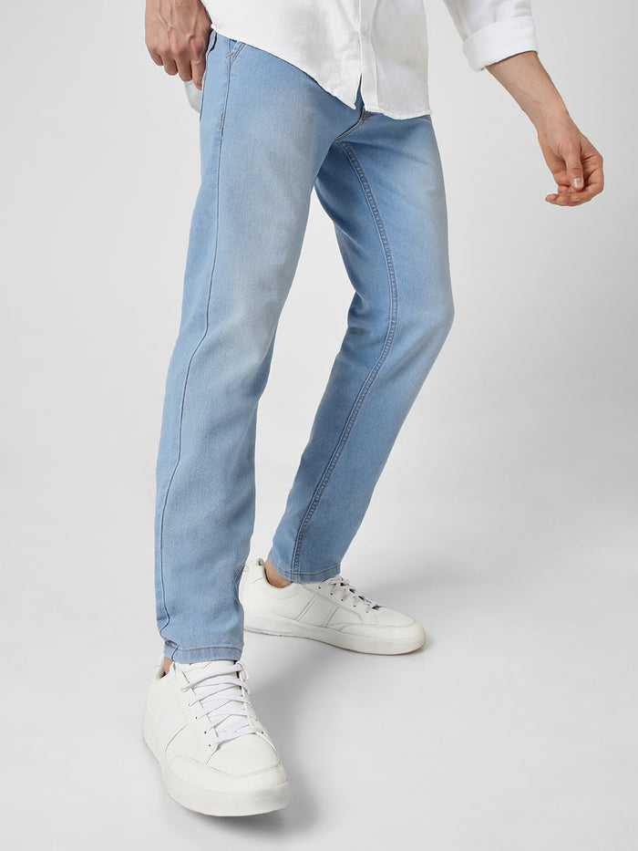 Men's Ice Blue Slim Fit Washed Jeans Stretchable