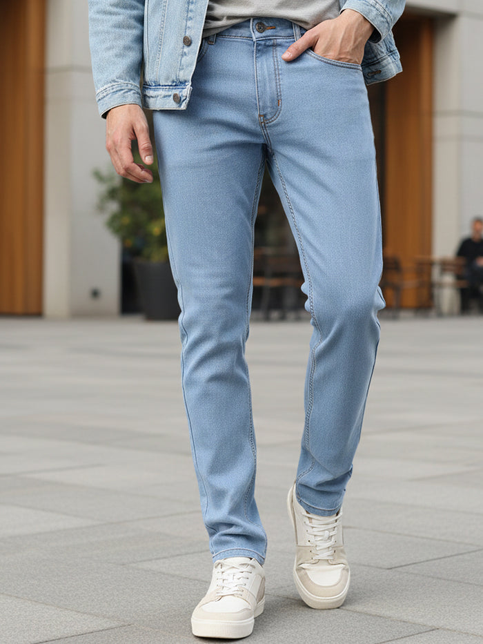 Men's Ice Blue Slim Fit Washed Jeans Stretchable