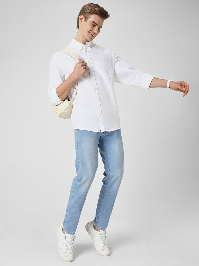 Men's Ice Blue Slim Fit Washed Jeans Stretchable