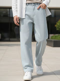 Men's Ice Grey Loose Baggy Fit Washed Jeans Non-Stretchable