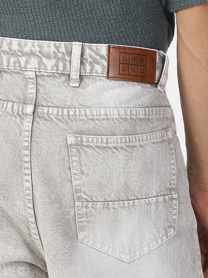 Men's Ice Grey Loose Baggy Fit Washed Jeans Non-Stretchable