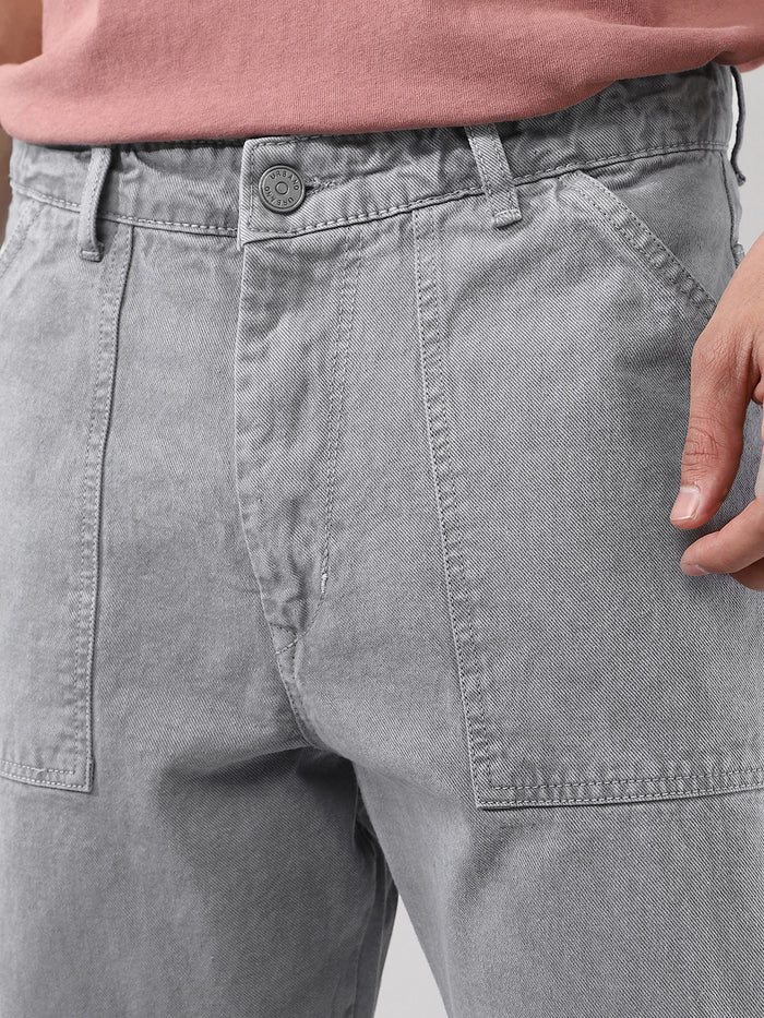 Men's Ice Grey Loose Fit Cargo Carpenter Jeans With 6 Pockets Non-Stretchable