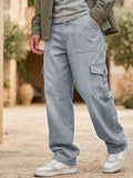Men's Ice Grey Loose Fit Cargo Jeans with 6 Pockets Non-Stretchable