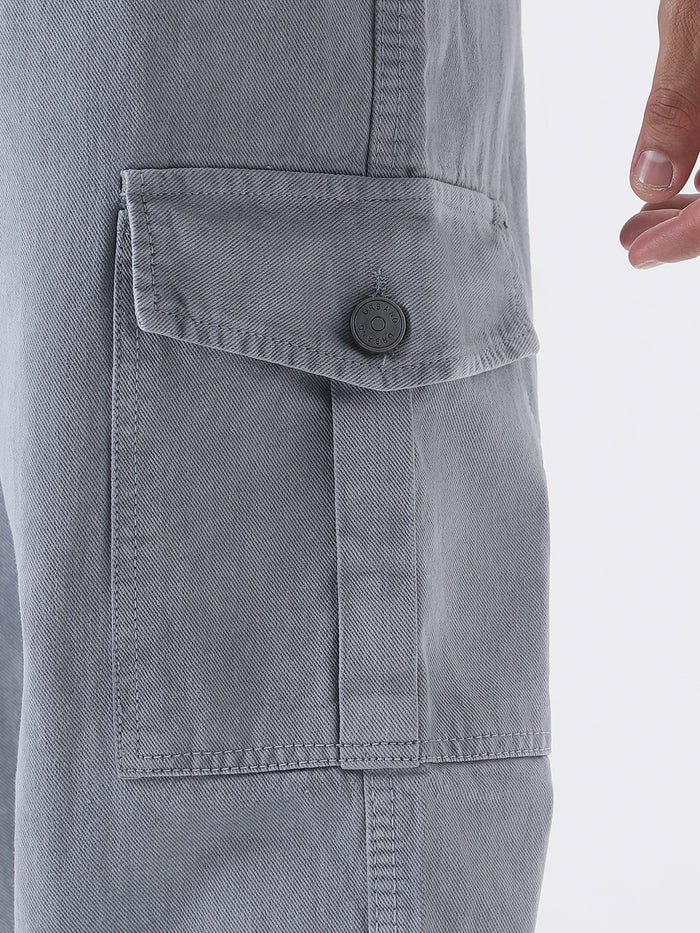 Men's Ice Grey Loose Fit Cargo Jeans with 6 Pockets Non-Stretchable