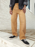 Men's Khaki Loose Baggy Fit Washed Jeans Non-Stretchable