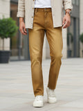 Men's Khaki Regular Fit Washed Jeans Stretchable