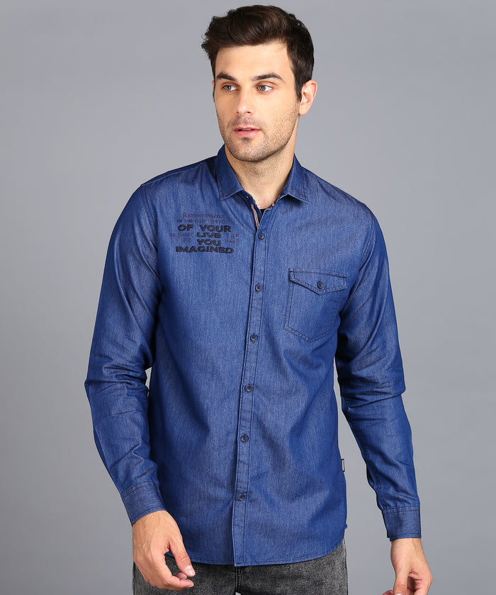 Men's Light Blue Denim Full Sleeve Slim Fit Washed Casual Shirt