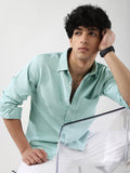 Men's Light Blue Linen Blend Full Sleeve Relaxed Fit Casual Solid Shirt