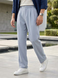 Men's Light Blue Loose Baggy Fit Solid Korean Pants Stretchable