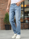 Men's Light Blue Regular Fit Washed Jeans Stretchable