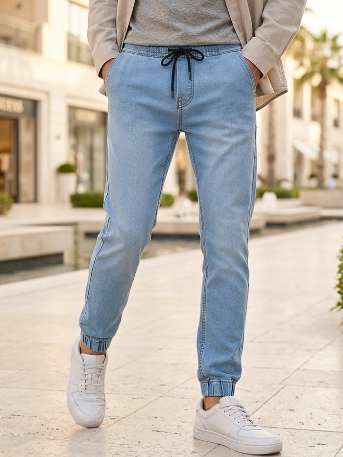Men's Light Blue Slim Fit Stretch Jogger Jeans