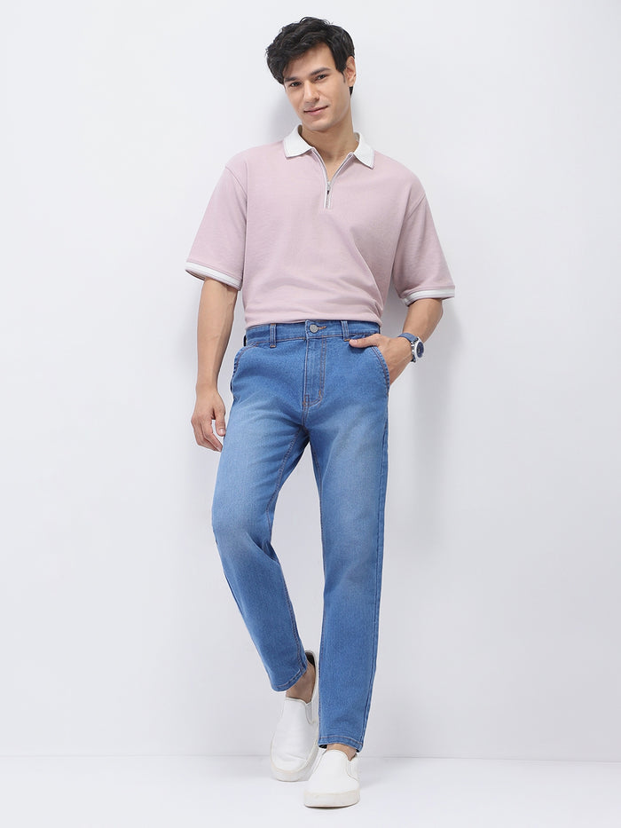 Men's Light Blue Slim Fit Washed Jeans Stretchable
