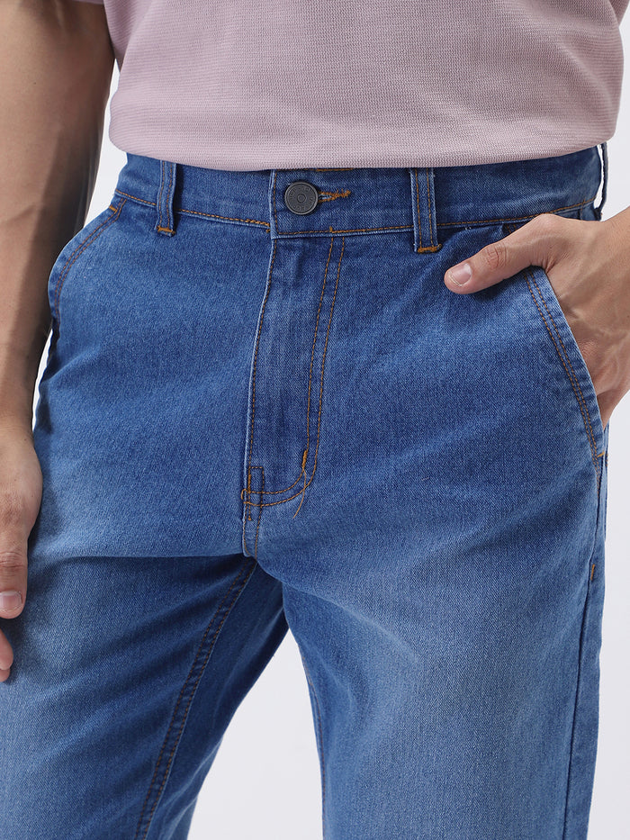 Men's Light Blue Slim Fit Washed Jeans Stretchable