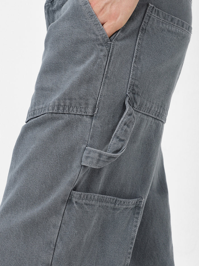 Men's Light Grey Loose Fit Cargo Carpenter Jeans With 6 Pockets Non-Stretchable