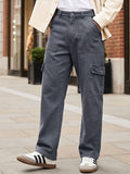 Men's Light Grey Loose Fit Cargo Jeans with 6 Pockets Non-Stretchable