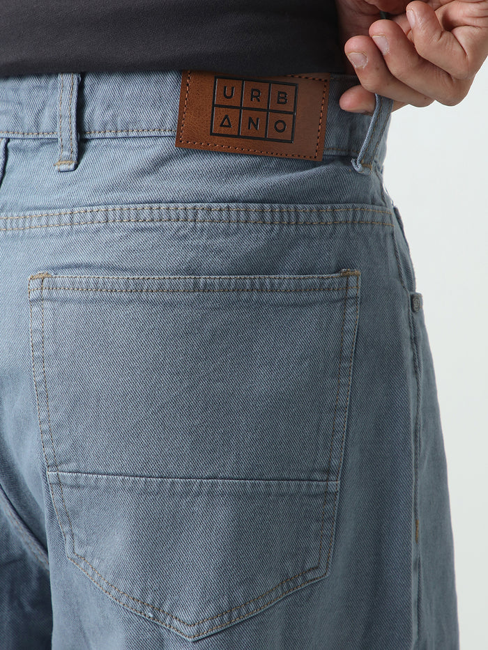 Men's Light Grey Loose Fit Washed Jeans Non-Stretchable
