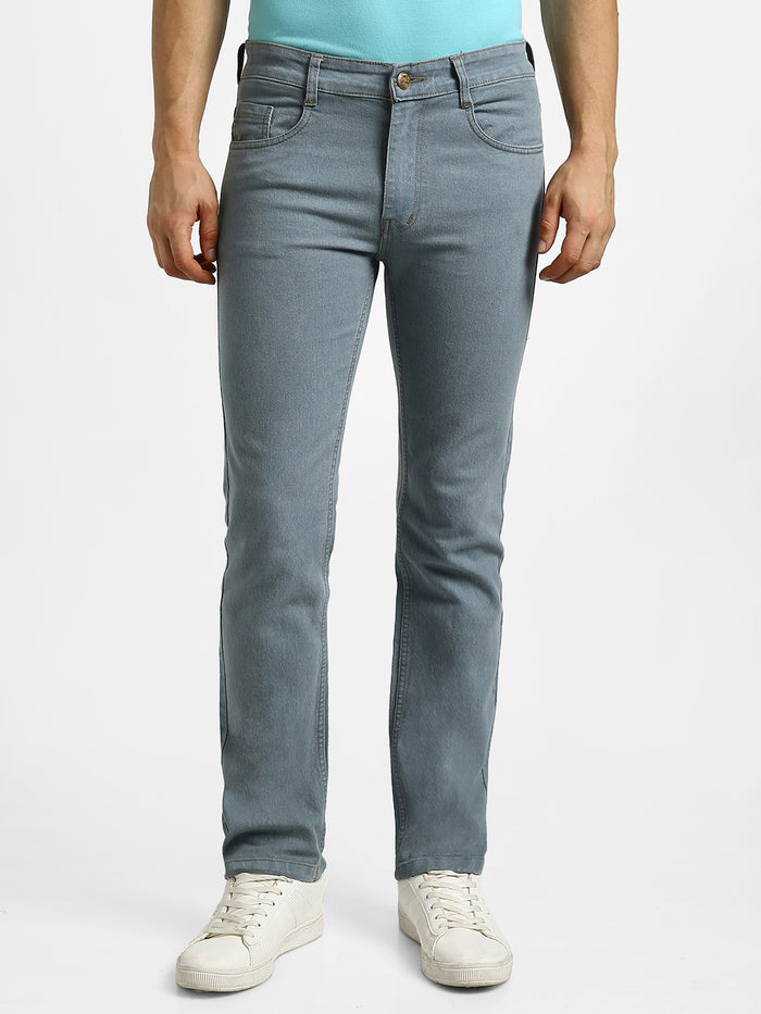 Men's Light Grey Regular Fit Washed Jeans Stretchable