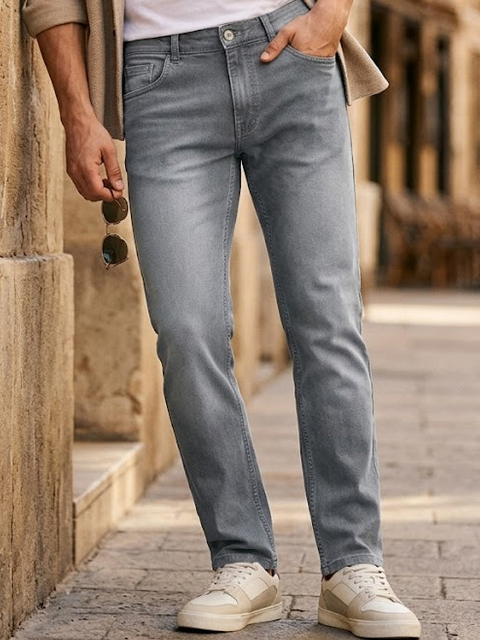 Men's Light Grey Slim Fit Stretch Jeans