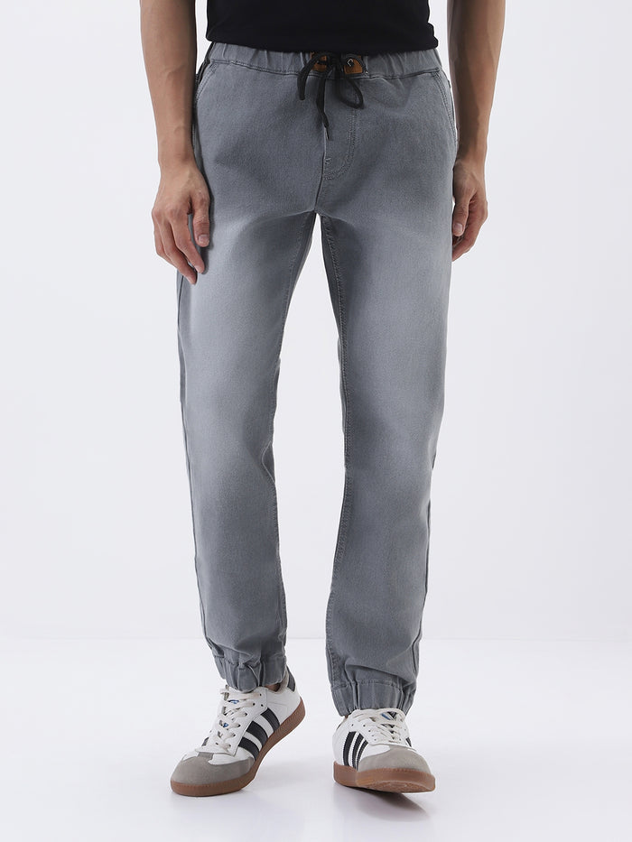 Men's Light Grey Slim Fit Stretch Jogger Jeans