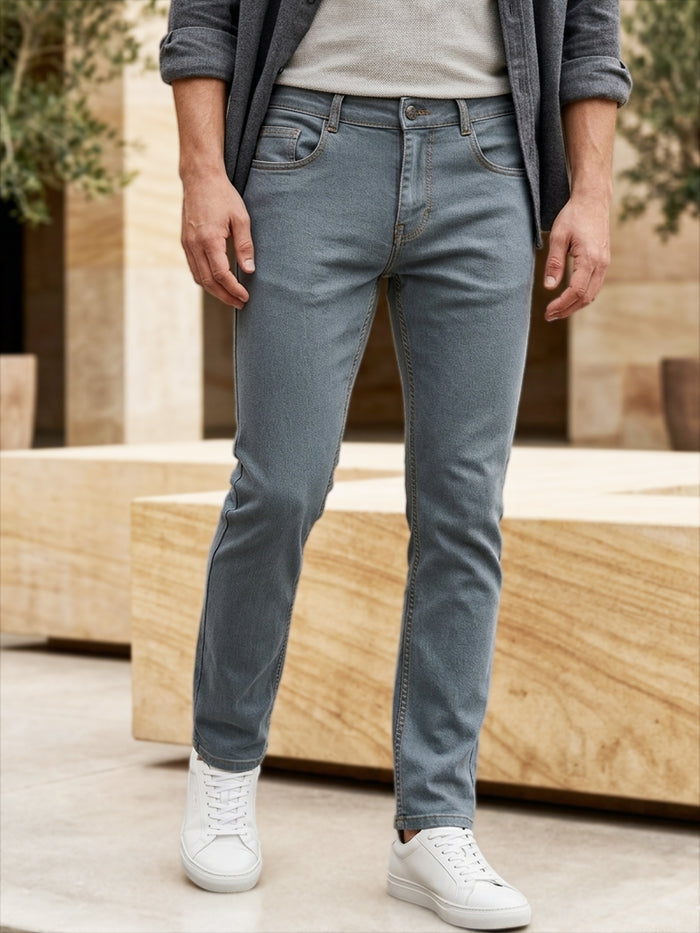 Men's Light Grey Slim Fit Washed Jeans Stretchable