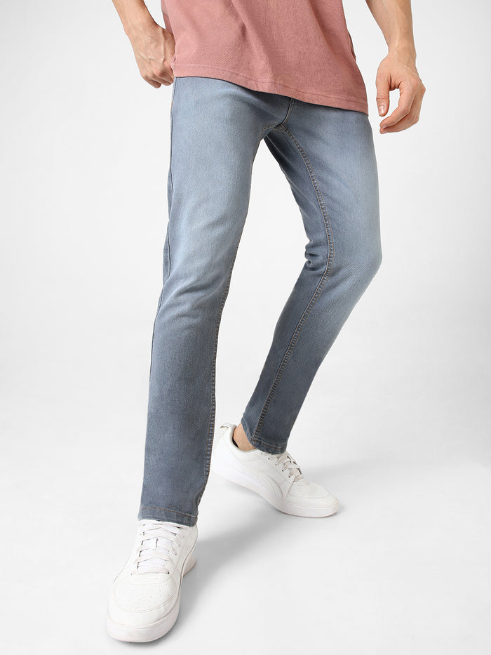 Men's Light Grey Slim Fit Washed Jeans Stretchable