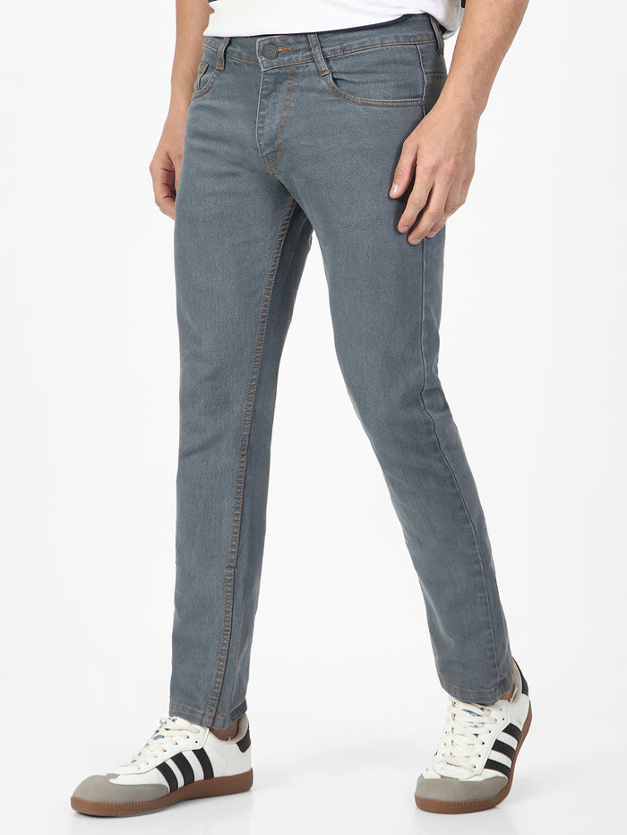 Men's Light Grey Slim Fit Washed Jeans Stretchable