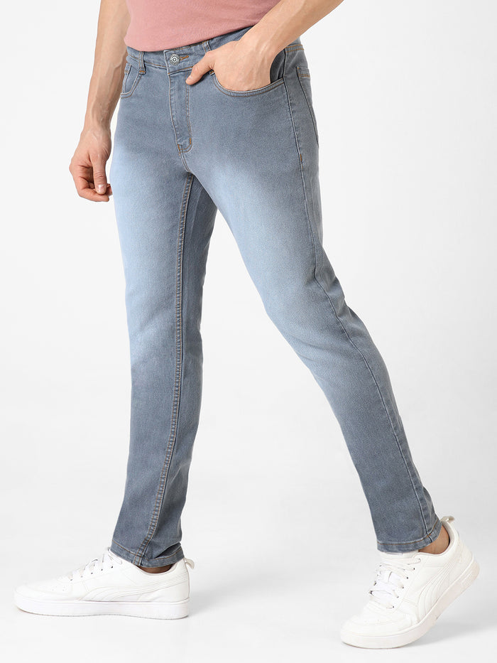 Men's Light Grey Slim Fit Washed Jeans Stretchable