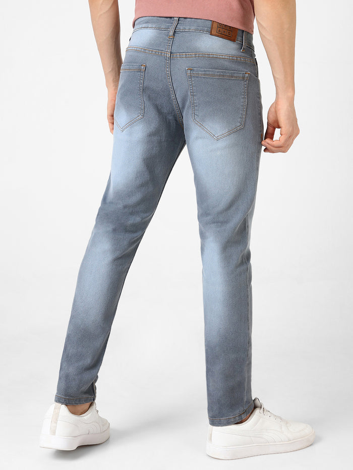 Men's Light Grey Slim Fit Washed Jeans Stretchable