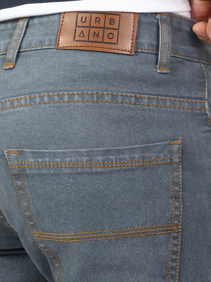 Men's Light Grey Slim Fit Washed Jeans Stretchable