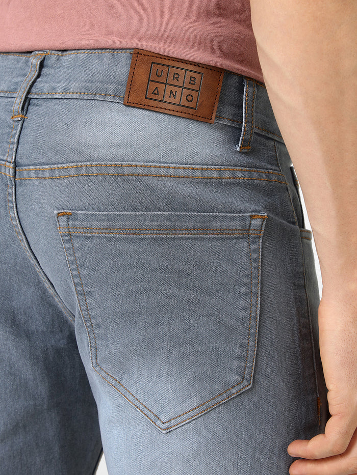 Men's Light Grey Slim Fit Washed Jeans Stretchable