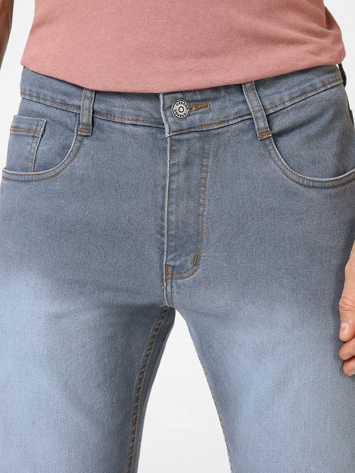 Men's Light Grey Slim Fit Washed Jeans Stretchable
