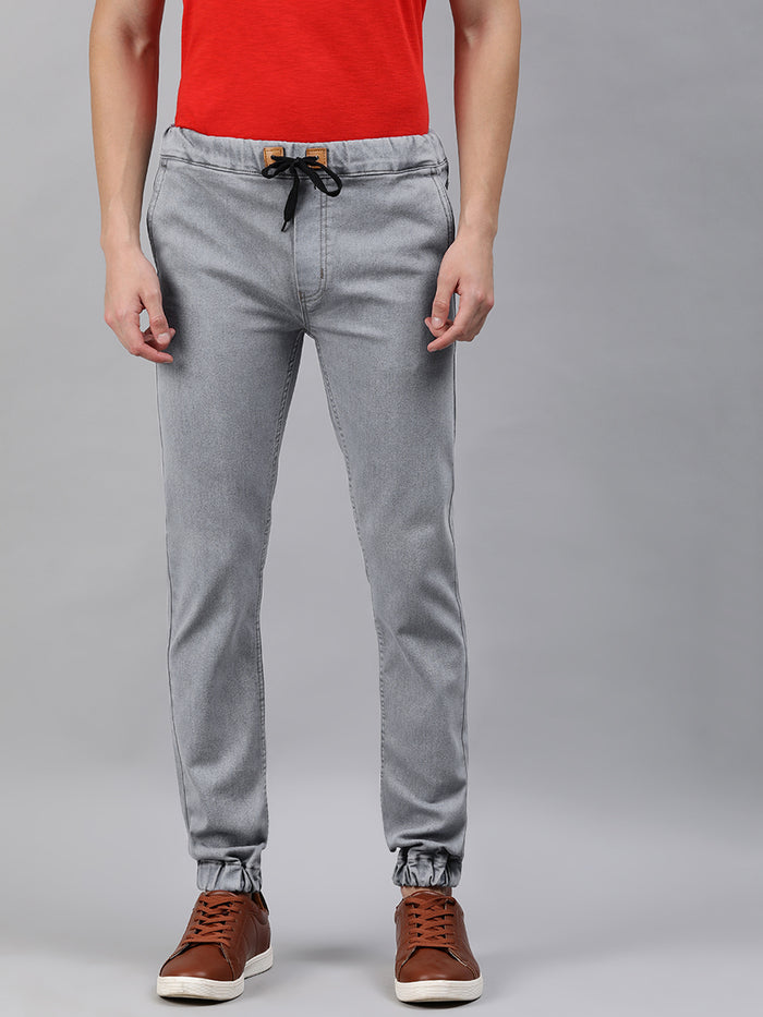 Men's Light Grey Slim Fit Washed Jogger Jeans Stretchable